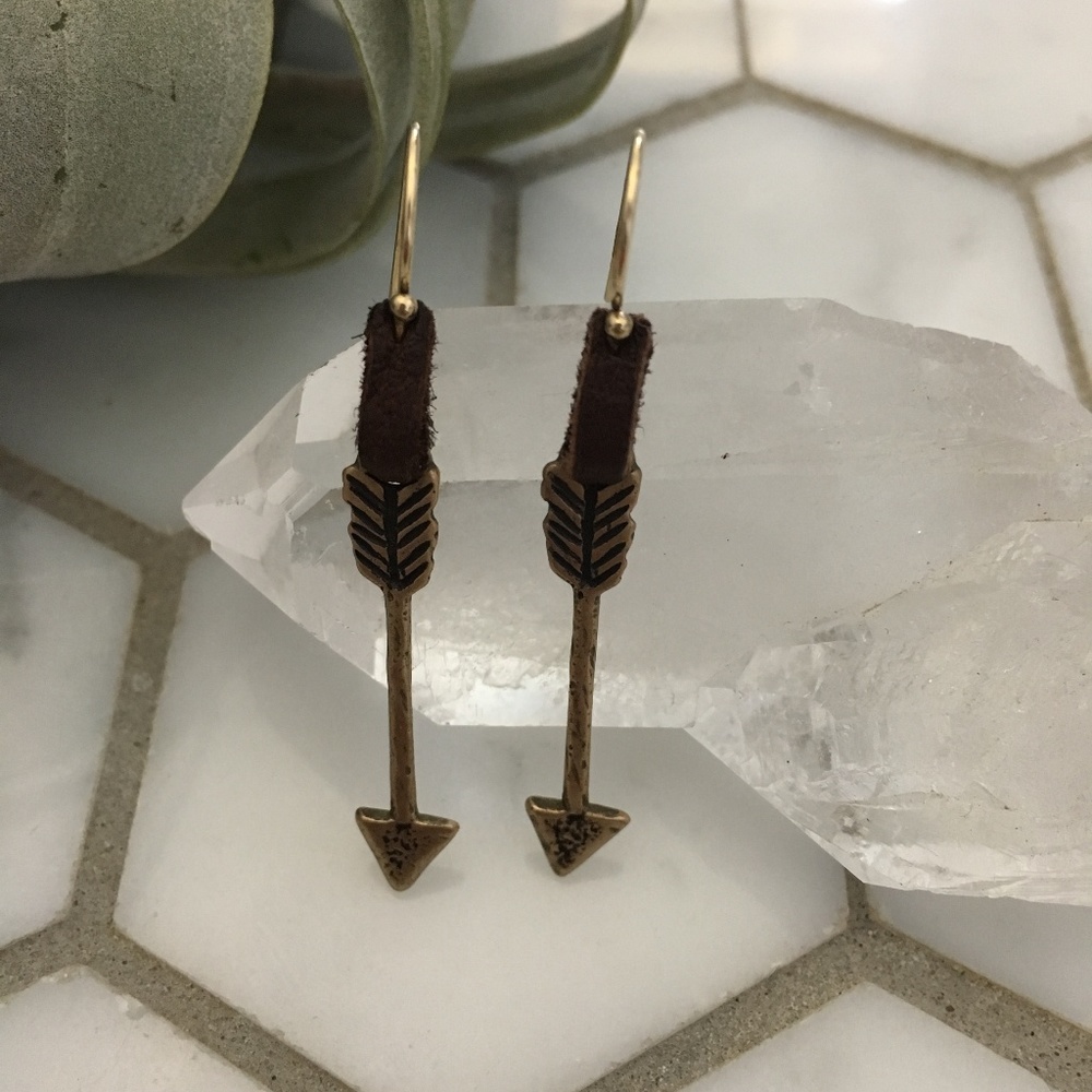 Arrow Drop Earrings with Leather